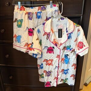 Sheshow SS silk PJ set - Derby Day/racehorse print